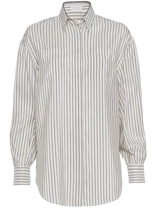 White/multicolour silk stripe shirt Brunello Cucinelli | MA771MK916C001